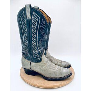 Tony Lama Cowboy Boots Womens 8.5 Gray Blue Leather Rodeo Western